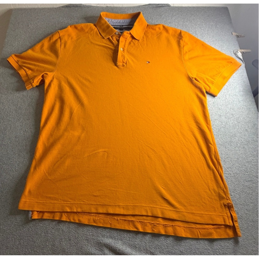 Tommy Hilfiger Mens XL Classic Fit Short Sleeve Polo Shirt Vibrant Orange Flag